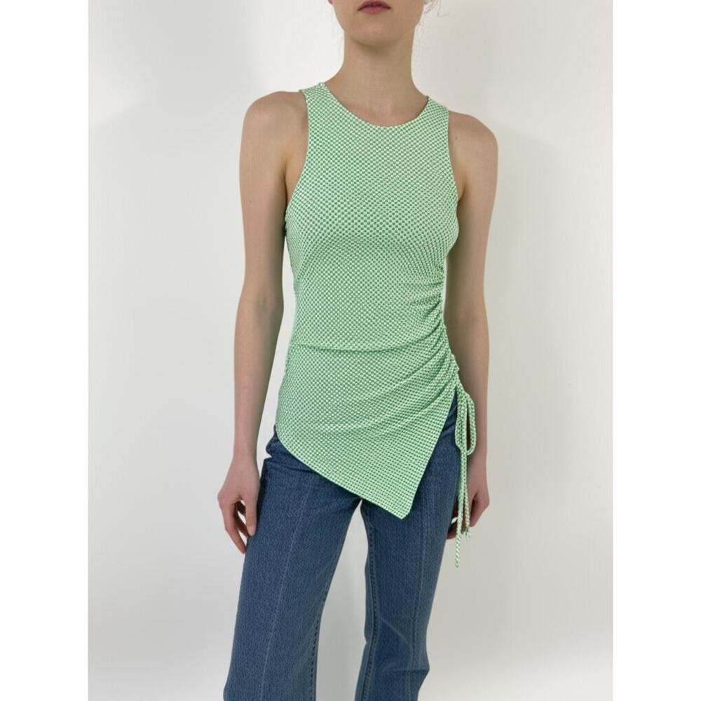 Wild Fable‎ Tank Top XXS Light Green White Ruched Tie Side Textured Trendy (NWT)